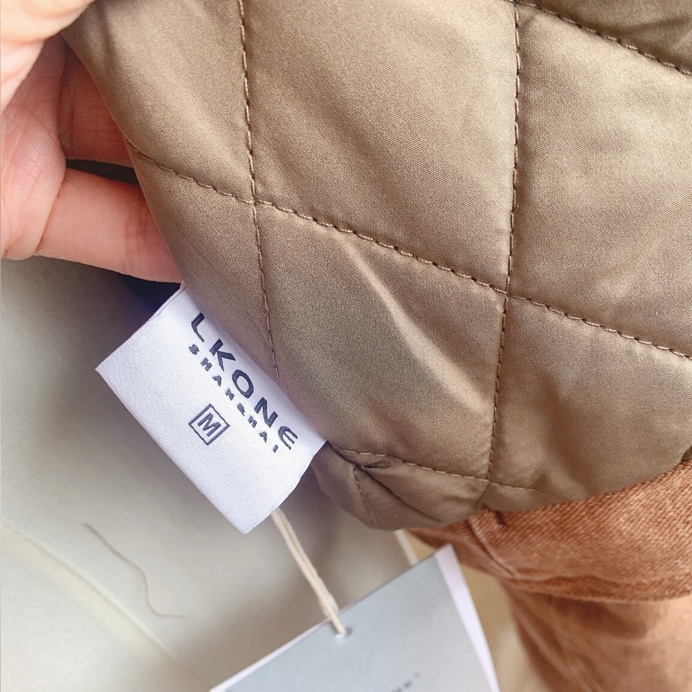 Brown Denim Faux Shearling Fur Trim Jacket Coat M NWT - Picture 5 of 6